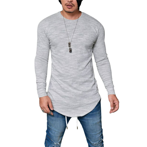 Mens Print Long Sleeve Crew Neck T-Shirts Casual Slim Fit Muscle Tops Blouse US